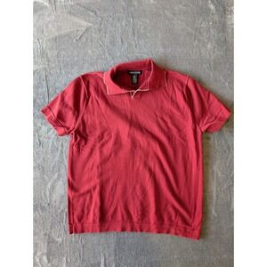 Banana Republic Mens Red Stretch Pima Cotton Knit Polo Shirt Tipped Collar Med